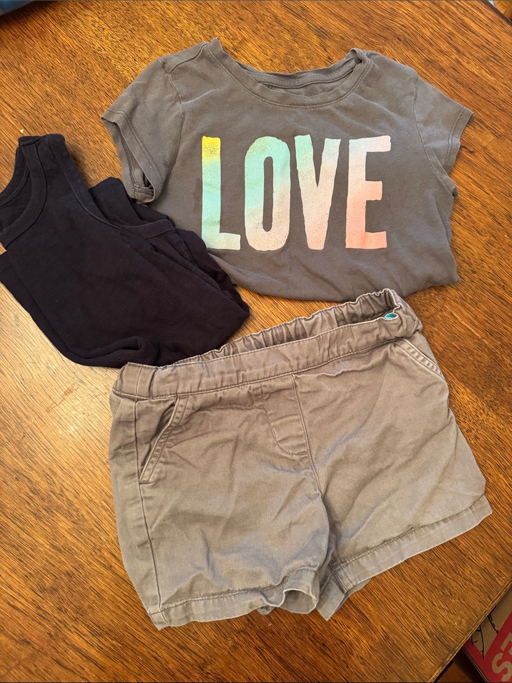 Primary Gray Shorts and Navy Tank with GAP LOVE Graphic Tee